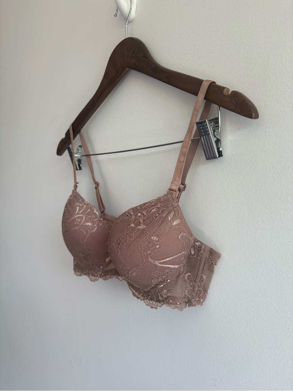 Women’s Lace Push-Up Underwire Bra 36B Taupe Nude Floral Lace - Picture 3 of 8